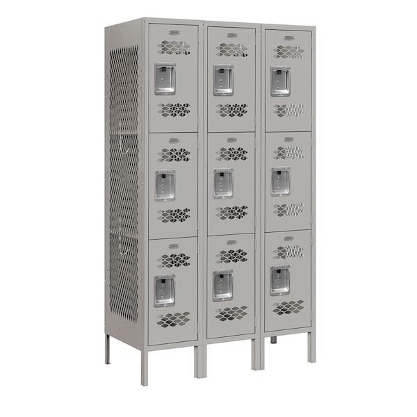 Salsbury Industries 3 Tier Vented Locker, 36"Wx66"Hx18"D, 9 Door, Gray, Unassembled 73358GY-U - main